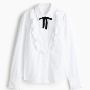 H&M Tuxedo Shirt NWT White Size L Cotton Buttondown Bow